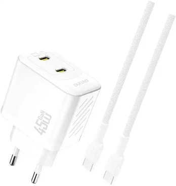 Dudao A28PCEU Adapteris 45Watt 2xUSB-C (1m USB-C to USB-C cable included) Hvid