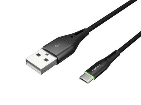 KABELIS USB-C(M)->USB-A(M) 2.0 1M OPLOT Juodas LED NATEC PRATI
