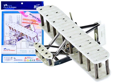 3D dėlionė Wright Flyer, 29 cm x 16.3 cm, 51 vnt., balta