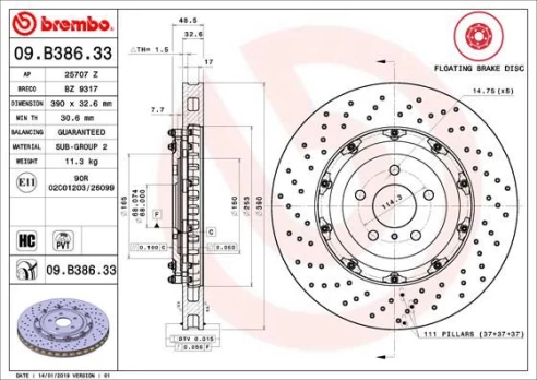 Stabdžių diskas BREMBO 09.B386.33