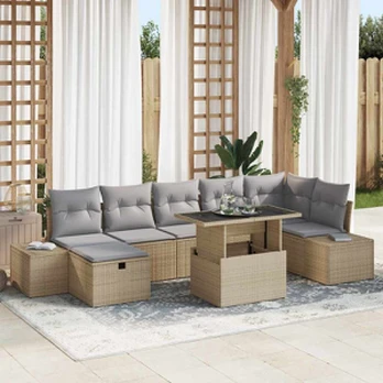 8 dalių sodo sofa su pagalvėmis smėlio poliratanas