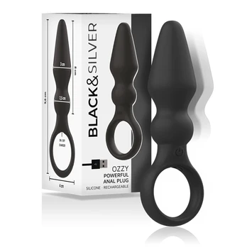 Black&Silver OZZY Silicone Vibrating Plug with Dual-Layer System, Black
