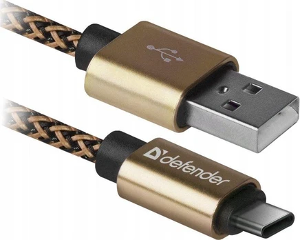 Defender USB AM-TYPE C 1,0m 2.1A Auksinis