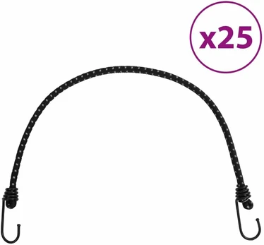 Bungee virvelės su juostelėmis ir kabliukais, 25vnt., 59cm