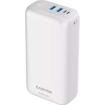 CANYON PB - 301, Power bank 30000mAh Li-poly battery, Input Micro: DC5V/2A, 9V/2A Input Type c PD : DC5V/3A, 9V/2A, Output Type C PD:5V/3A,9V/2.2A,12V/1.5AOutput USB A1+USBA 2 : 5V3A,5V/4.5A,4.5V/5A,9V2A,12V1.5A,22.5W quick charging cable 0.3m, 1 | CNE-CPB301W