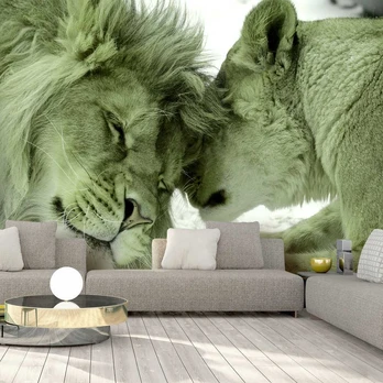 Artgeist Fototapetas - Lion Tenderness (Green) 400x280