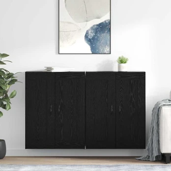 Kabineto, pakabinamo ant sienos 2 pcs Juodas ąžuolas