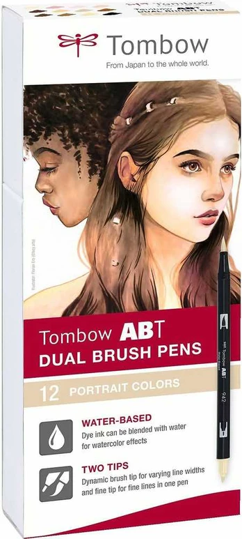Tombow ABT, 12 pc(s), Multicolour, /Fine tip, Round, Vanduo-based ink, Box