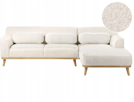 Beliani Trivietė kampinė sofa SIMOS Boucle balta kairinė