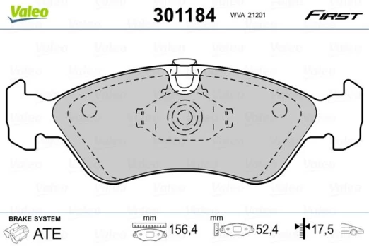 Stabdžių trinkelių rinkinys, diskinis stabdys VALEO 301184