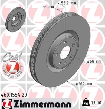 Stabdžių diskas ZIMMERMANN 460.1554.20