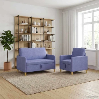 Sofa Sofos komplektas su saugojimu 2 pcs Džinsinės mėlynos