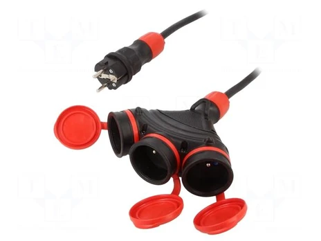 Extension lead | 3x1.5mm2 | Sockets: 3 | rubber | black | 10m | 16A