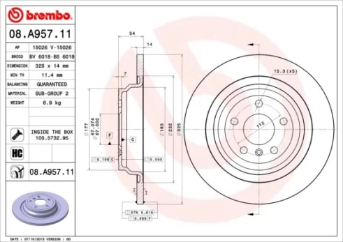 Stabdžių diskas BREMBO 08.A957.11