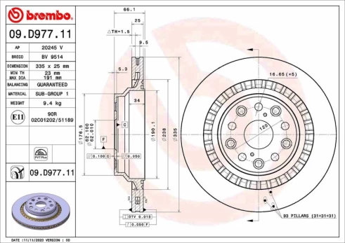Stabdžių diskas BREMBO 09.D977.11