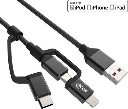 USB kabelis InLine USB-A - Žaibas 1,5 m Juodas (31515S)