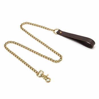 Coco de Mer Brown Leather Lead with Antique Brass Chain 43in