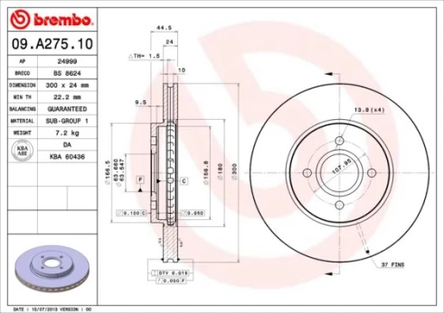 Stabdžių diskas BREMBO 09.A275.10