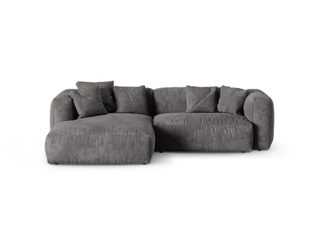 Velvet Modular Left Corner Sofa, "Martina", 2 Seats, 280x176x75, Grey