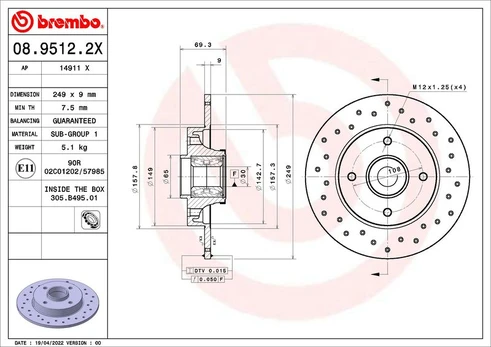 Stabdžių diskas BREMBO 08.9512.2X