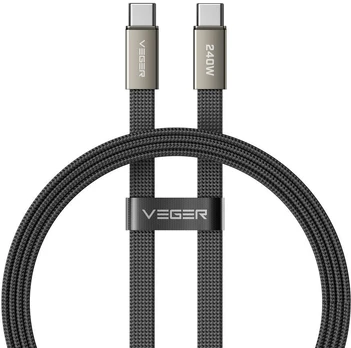 Flat cable Type C to Type C VEGER PD 5A 240W CC2-MTB 1,5 m juodas