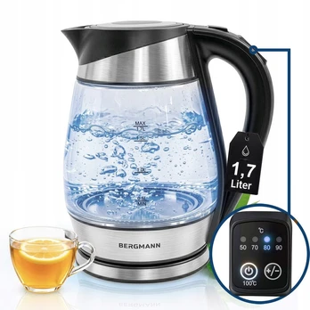Stiklinis elektrinis virdulys Bergmann su temperatūros reguliavimu, 1,7 l, 2200 W