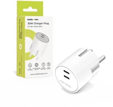 Mobile Origin 30W įkroviklis PW33 - 2x USB-C, baltas