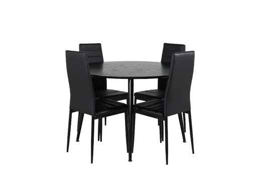 Dipp Dining Table - 115cm - Black Veneer / All black legs +Slim High Back Dinin