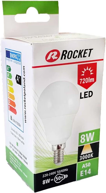 Rocket 8W E14 720lm 3000K A+ LED lemputė, 1 vnt.