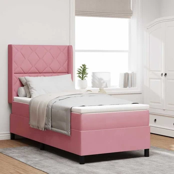 Box Spring Lova su Čiužiniu & LED Rožinė 90x190 cm Aksomas