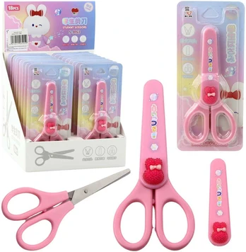 Lean School Scissors With Cover Decorative Rožinė Bunny 14cm