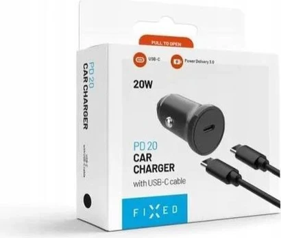 Fixed USB-C Car Charger 20W+ USB-C/USB-C Cable | FIXCC20N-CC-BK
