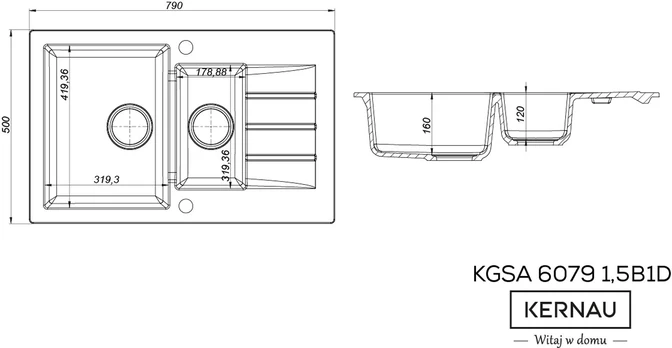 Plautuvė Kernau KGSA 6079 1,5B1D White | KE020099