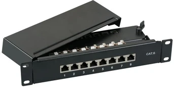 EFB Mini-Patchpanel STP 8xRJ45 Cat.6A 10'' 1HE juoda