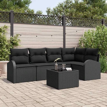 6 dalių sodo sofa rinkinys su pagalvėlėmis, smėlinė poli ratanas