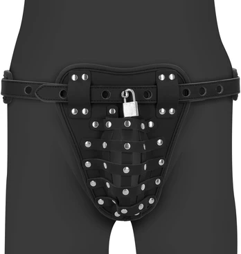 Ouch By Shots PU Leather Chastity Jock - Juodas