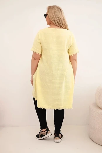 Moteriška Plus Size medvilninė suknelė, geltonos spalvos