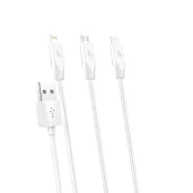 Cablu de Incarcare 3in1 USB-A la Lightning, Type-C, Micro-USB 2.4A, 1m - Hoco (X1) - White kaina