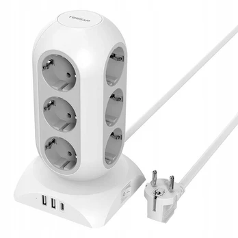 Tessan Maitinimo lizdų blokas su 12 lizdų, 2m, 3x Usb įkroviklis