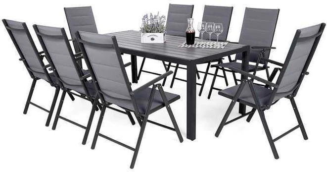 Lauko baldų komplektas Ibiza 185 cm, 8+1, Pilkas / Window Pilkas