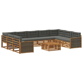 Lauko sofos komplektas 10 pcs Natūralus ir antracitas