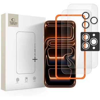 Apsauginis grūdintas stiklas + kameros apsauga Apple iPhone 16 Pro Max / 17 Pro Max telefonui "Tech-Protect Easy Set+ 3-Pack"