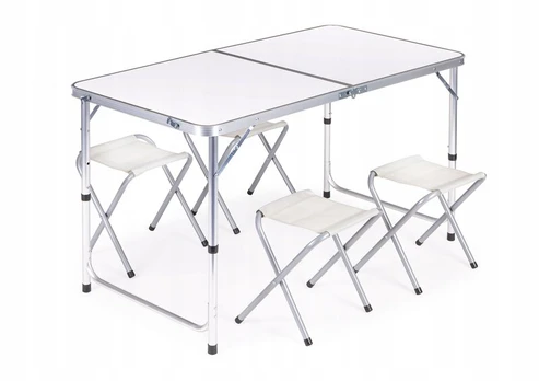 Turistinis stalas ir 4 kėdės, 119,5x60 cm, baltas