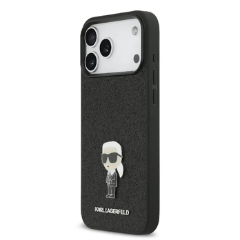 Dėklas Karl Lagerfeld Fixed Glitter Metal Ikonik Case for iPhone 17 Pro Max Juodas