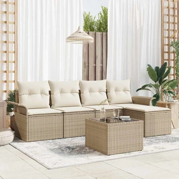 6 dalių Sodo Sofa Komplektas su Pagalvėmis - Rudas Poli Ratanas