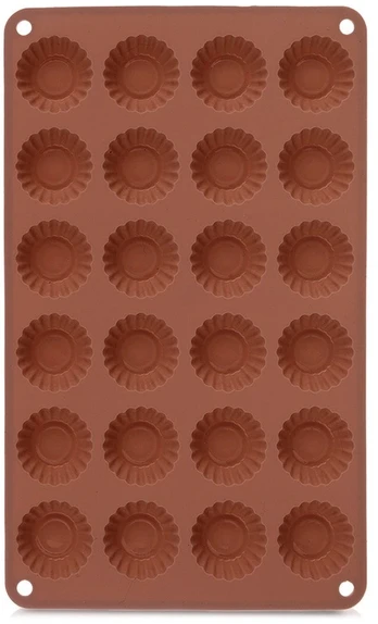 Silikoninė kepimo forma 24 mini keksiukams, ruda, 27,5 × 17 × 1,3 cm
