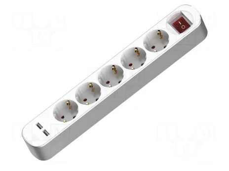 Extension lead | 3x1.5mm2 | Schuko | Sockets: 7 | PVC | white | 1.5m | 16A