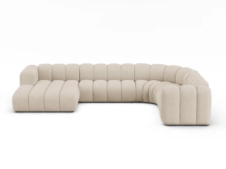 Boucle Modular Panoramic Right Corner Sofa, "Lupine", 6 Seats, 370x280x70, Beige