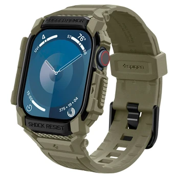Spigen Rugged Armor Pro dirželis, skirtas Apple Watch 10 (46 mm), žalias