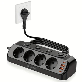 „4 krypties maitinimo juosta su USB“, Juodas